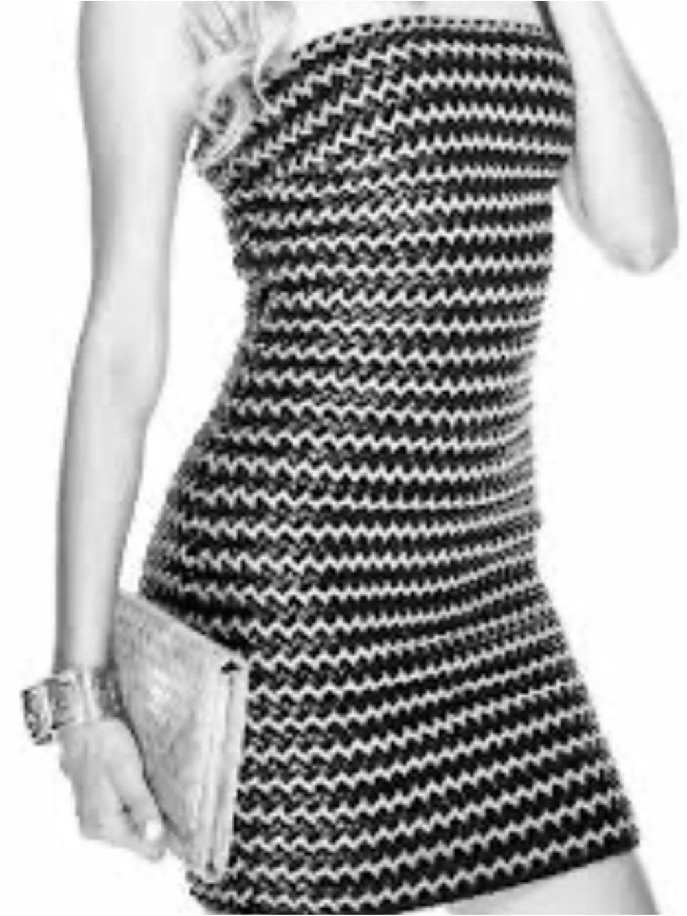 NWOT, LM LM Lulu Paris Patricia Forgeal B&W Woven Chevron Bodycon Dress Small
